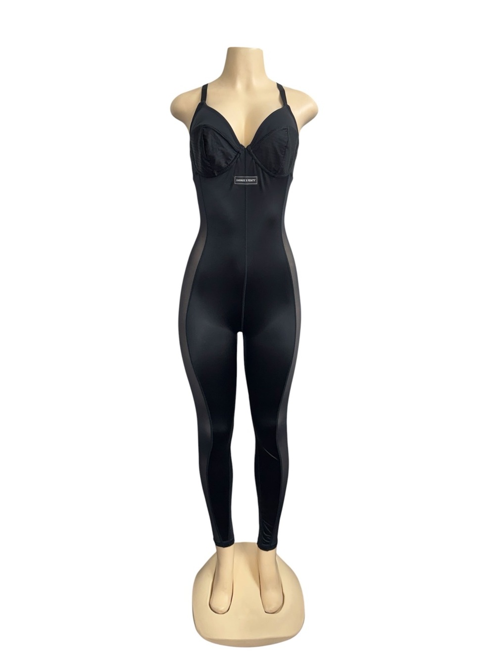 Savage X Fenty Black Sculpting Jumpsuit with Sheer Panels - Picture 3 of 7